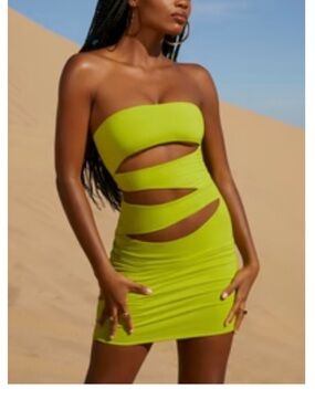 Oh Polly Lime Green Cutout Strapless Mini Dress